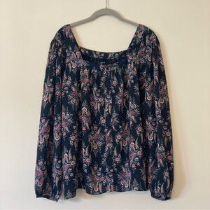 Loft Navy Floral Blouse